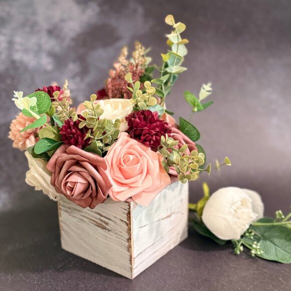 Fall Faux Floral Arrangement in Rustic Wooden Box – Home or Office Decor - Picture 10 of 13